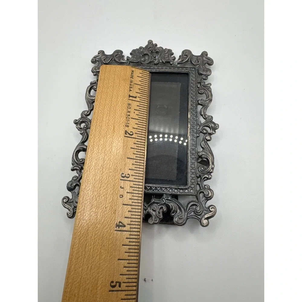 Vintage Ornate Metal Picture Frame Rococo Scrollwork Pewter Tone Small Frame